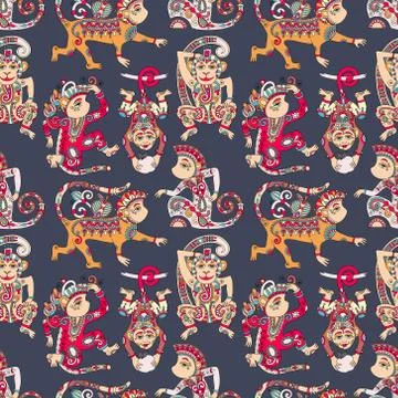 Seamless pattern with decorative monkey animal 스톡 일러스트