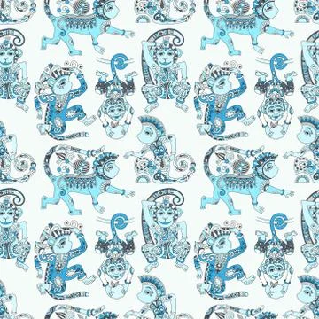 Seamless pattern with decorative monkey animal Illustrazione stock
