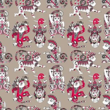 Seamless pattern with decorative monkey animal Stock Illustration