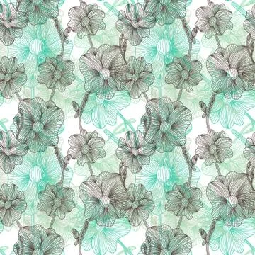 Seamless pattern with decorative orchids, for invitations, cards, scrapbooking Stock Illustration