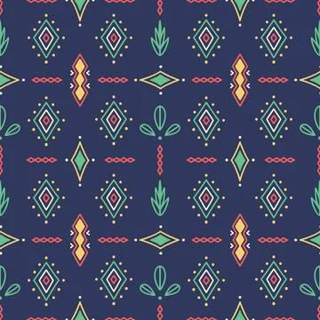 Seamless pattern with decorative ornament of abstract leaves and geometric el Stock Illustration