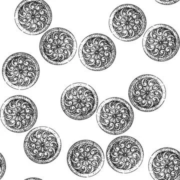 Seamless pattern decorative ornate metal button sketch hand drawn Stock Illustration