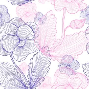 Seamless pattern with decorative pansies, for invitations, cards, scrapbooking Stock Illustration