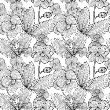Seamless pattern with decorative pansies, for invitations, cards, scrapbooking Illustrazione stock