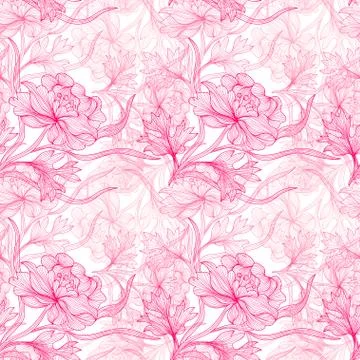 Seamless pattern with decorative peonies, for invitations, cards, scrapbooking Stock Illustration