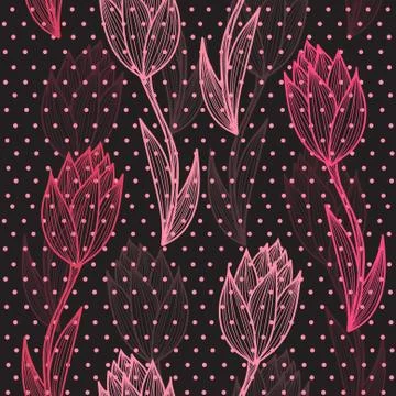 Seamless pattern with decorative pink tulips Stock Illustration