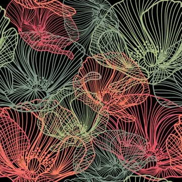 Seamless pattern with decorative poppies Stock Illustration