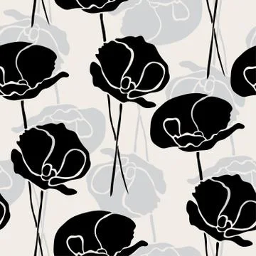 Seamless pattern with decorative poppies, for invitations, cards, scrapbooking Stock Illustration