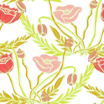 Seamless pattern with decorative poppies, for invitations, cards, scrapbooking Stock Illustration