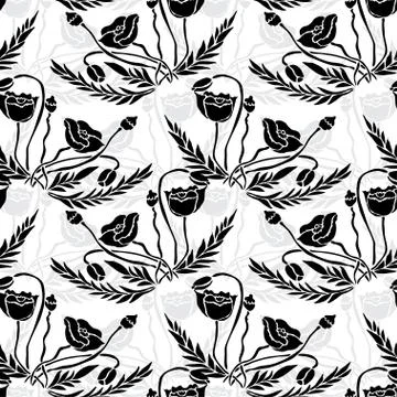 Seamless pattern with decorative poppies, for invitations, cards, scrapbooking Stock Illustration