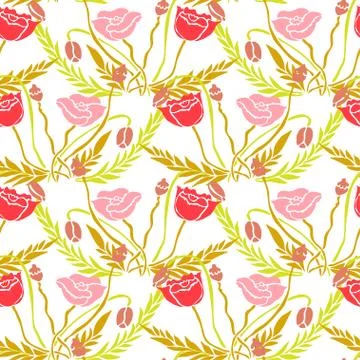 Seamless pattern with decorative poppies, for invitations, cards, scrapbooking Stock Illustration