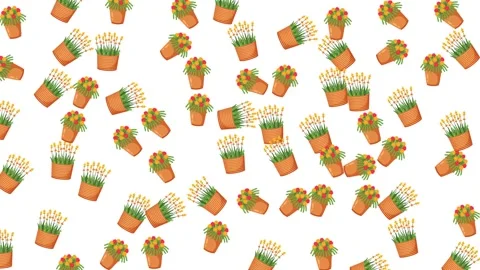 Seamless Pattern of Decorative Potted Houseplants and Hanging Planters on White Stock Footage 345539484