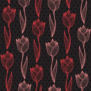Seamless pattern with decorative red and pink tulips Stock Illustration
