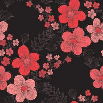 Seamless pattern with decorative red flowers Stockillustratie