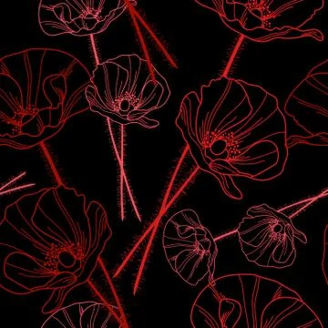 Seamless pattern with decorative red poppies Illustrazione stock