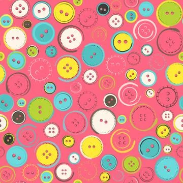 Seamless Pattern with Decorative Sewing Buttons over Pink Illustrazione stock