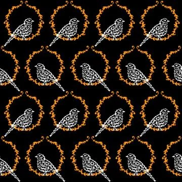 Seamless pattern with decorative sparrows Stock Illustration