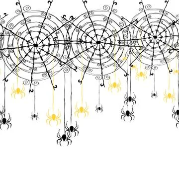 Seamless pattern with decorative spider webs and spiders, for your design Illustrazione stock