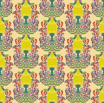 Seamless pattern with decorative squids in a stylized ornamental design. Grac Stock Illustration