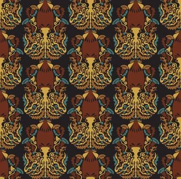 Seamless pattern with decorative squids in a stylized ornamental design. Grac イラスト素材