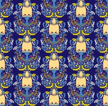 Seamless pattern with decorative squids in a stylized ornamental design. Grac Stock Illustration