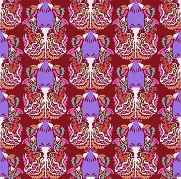 Seamless pattern with decorative squids in a stylized ornamental design. Grac 스톡 일러스트