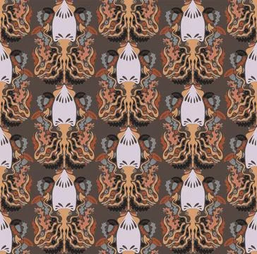 Seamless pattern with decorative squids in a stylized ornamental design. Grac Stockillustratie