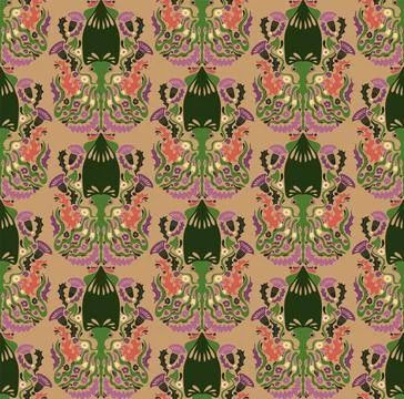 Seamless pattern with decorative squids in a stylized ornamental design. Grac Stock Illustration