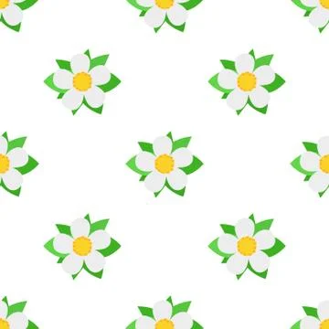 Seamless pattern with decorative strawberry flowers on white background. Vect Stock Illustration
