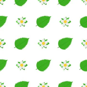Seamless pattern with decorative strawberry flowers and leaves on white backg Stock Illustration