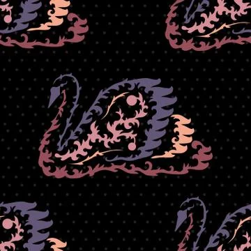Seamless pattern with decorative swans Stock Illustration