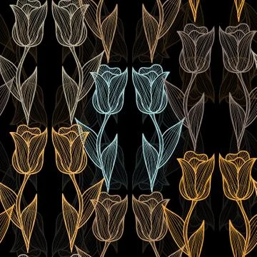 Seamless pattern with decorative tulip flowers Stock Illustration