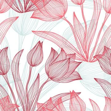 Seamless pattern with decorative tulips, for invitations, cards, scrapbooking Stock Illustration