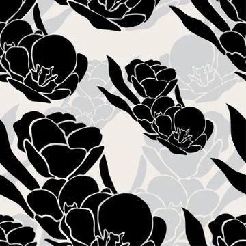 Seamless pattern with decorative tulips, for invitations, cards, scrapbooking Stock Illustration