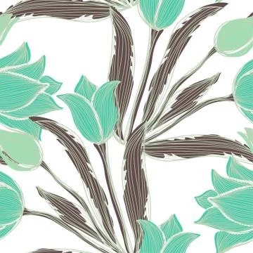 Seamless pattern with decorative tulips, for invitations, cards, scrapbooking Stock Illustration