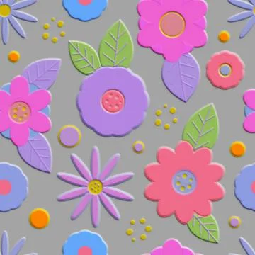 Seamless pattern with decorative volumetric convex flowers Illustration