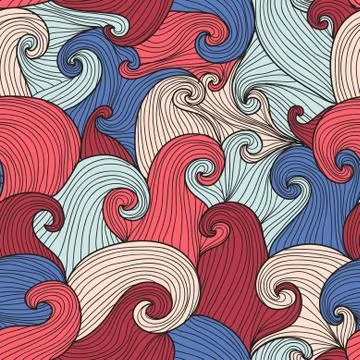Seamless pattern with decorative waves, design element. marine background Stock Illustration