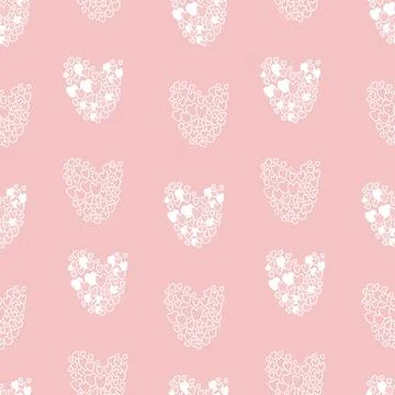 Seamless pattern of decorative white hearts on pink background. Vector illu.. 스톡 일러스트