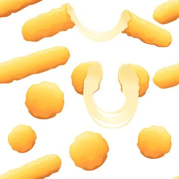 Seamless pattern of deep-fried breaded mozzarella cheese sticks fast food snack Stock Illustration
