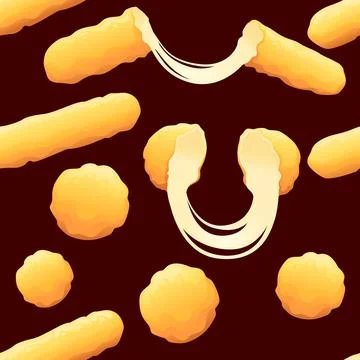 Seamless pattern of deep-fried breaded mozzarella cheese sticks fast food sna Stock Illustration