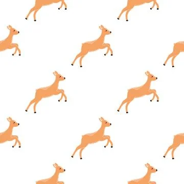 Seamless pattern with deer, doe, roe deer. Vector illustration Stock Illustration