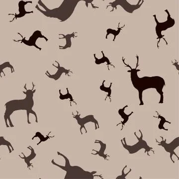 Seamless pattern with deer silhouettes on a gray background. Stock Illustration