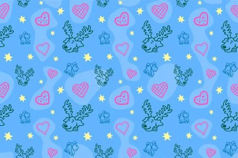 Seamless pattern with deers and hearts Stock Illustration
