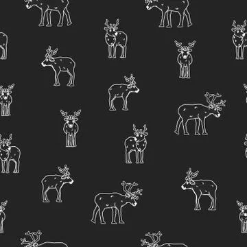 Seamless pattern of Deers in different poses. Chalk drawings Illustrazione stock