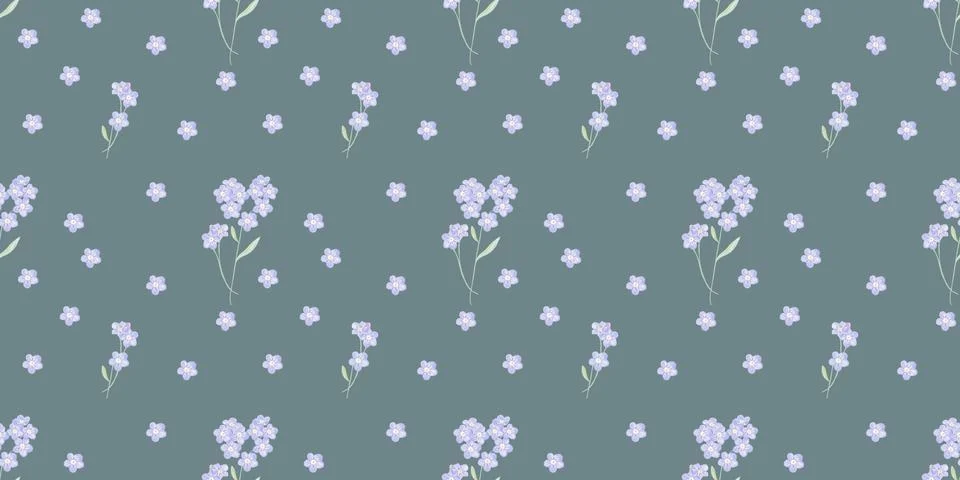 Seamless pattern with delicate and cute forget-me-not flowers, colored Stock Illustration