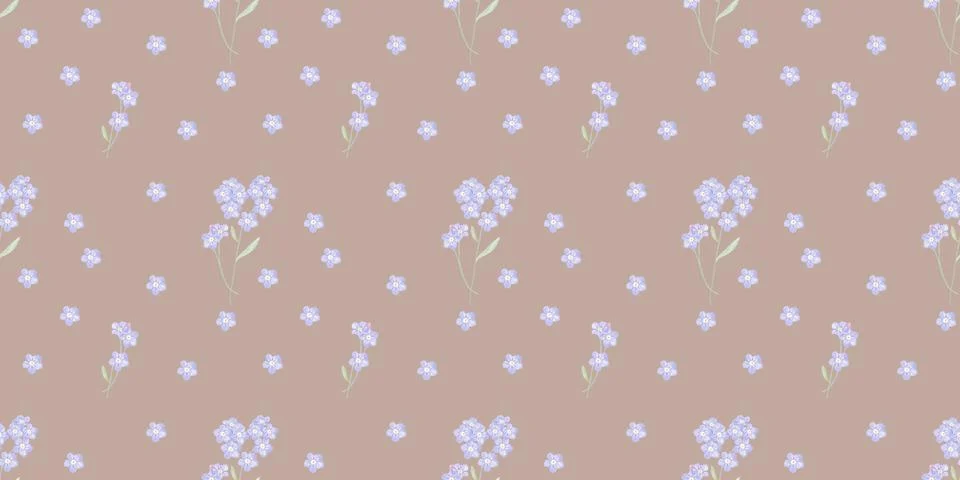 Seamless pattern with delicate and cute forget-me-not flowers, colored Stock Illustration
