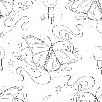 Seamless Pattern with Delicate Dreamy Butterfly Stock Illustration