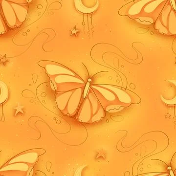 Seamless Pattern with Delicate Dreamy Butterfly on Textured Background Stock Illustration