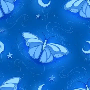 Seamless Pattern with Delicate Dreamy Butterfly on Textured Background Stock Illustration