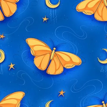 Seamless Pattern with Delicate Dreamy Gold Butterfly on Textured Background Stock Illustration